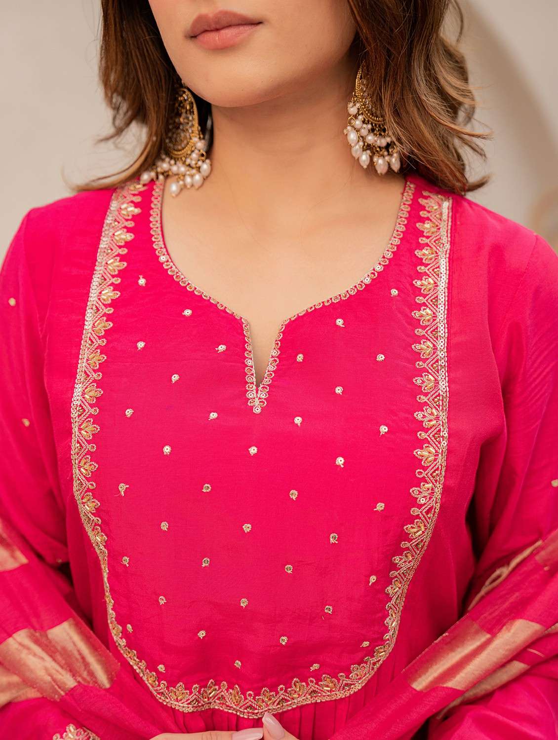 women solid with work long sleeve kurta pant with dupatta set - 22178556 -  Standard Image - 5