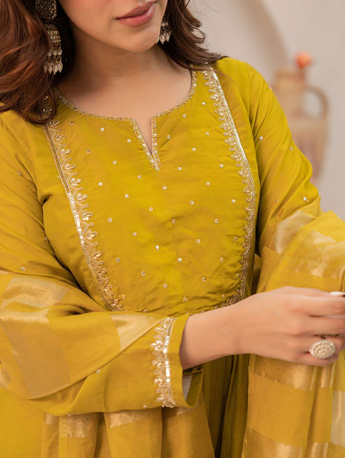 women solid with work long sleeve kurta pant with dupatta set - 22178557 -  Standard Image - 5