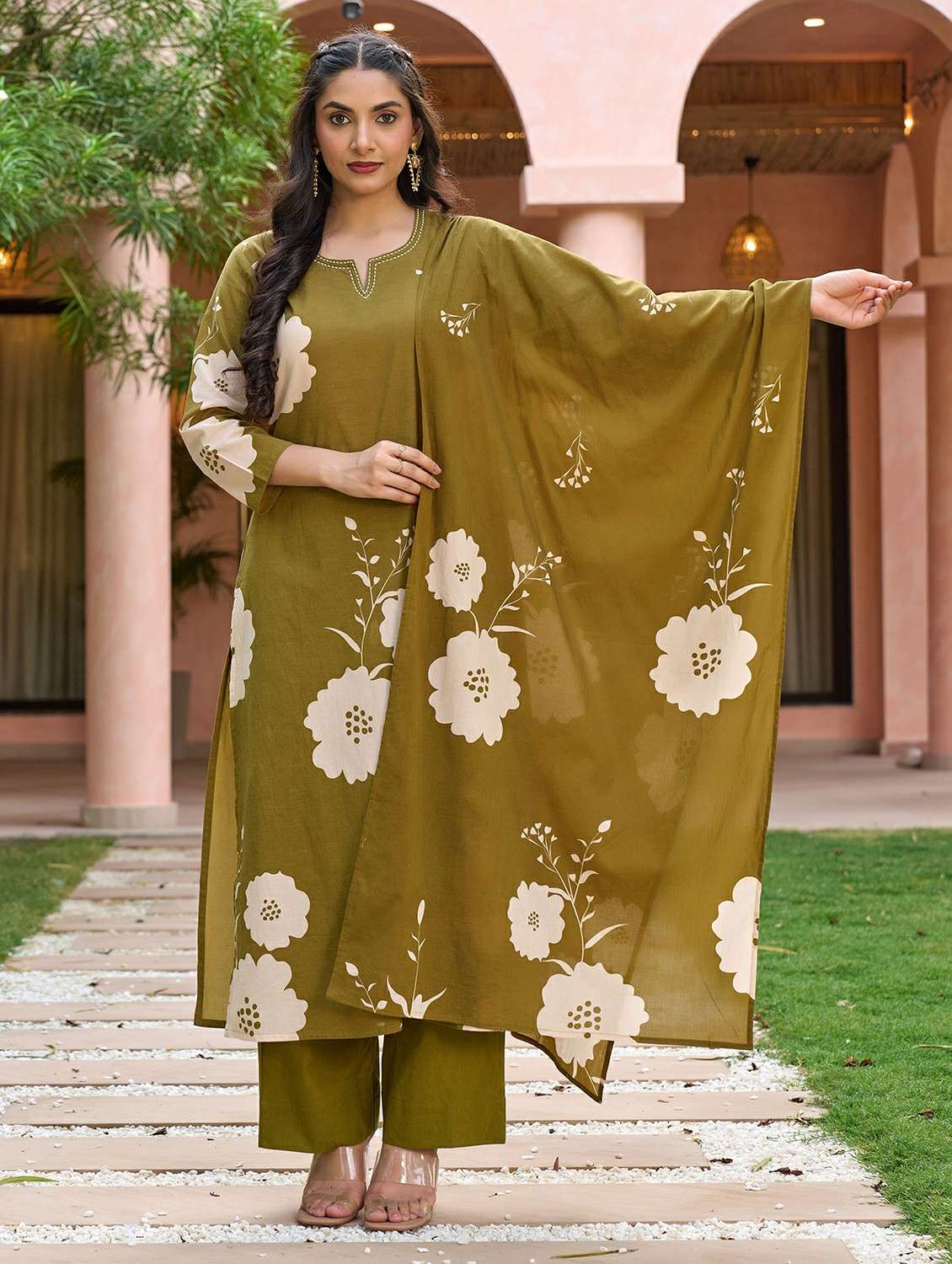 green cotton kurta pant  set