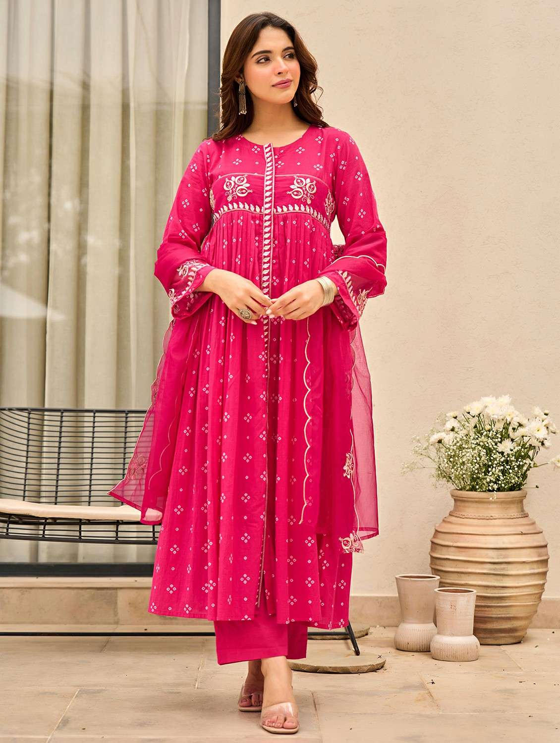 women solid with work long sleeve kurta pant with dupatta set - 22178559 -  Standard Image - 3