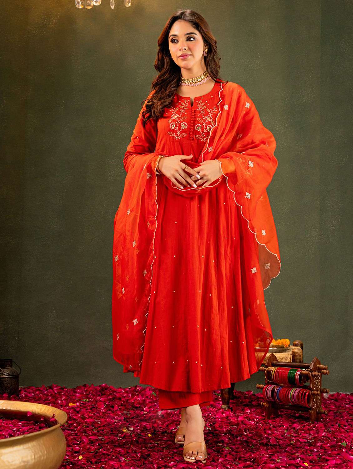 brown cotton kurta pant  set