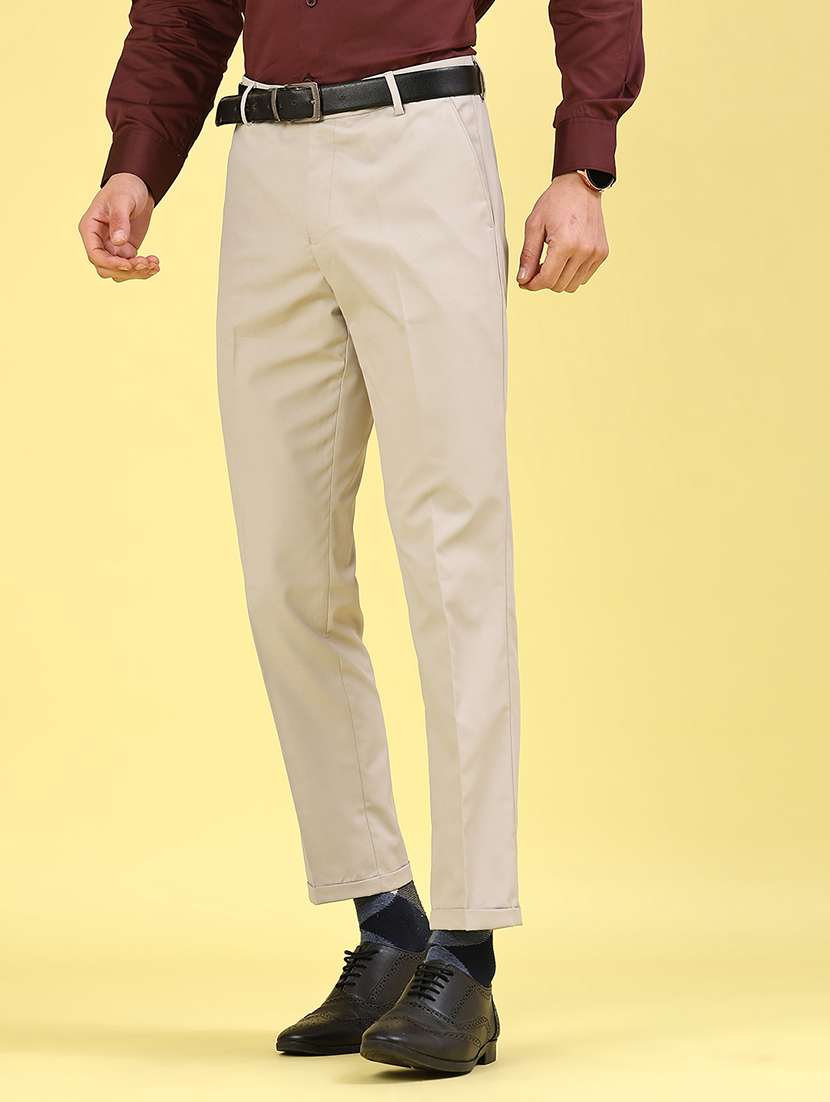 men solid mid rise flat front formal trouser