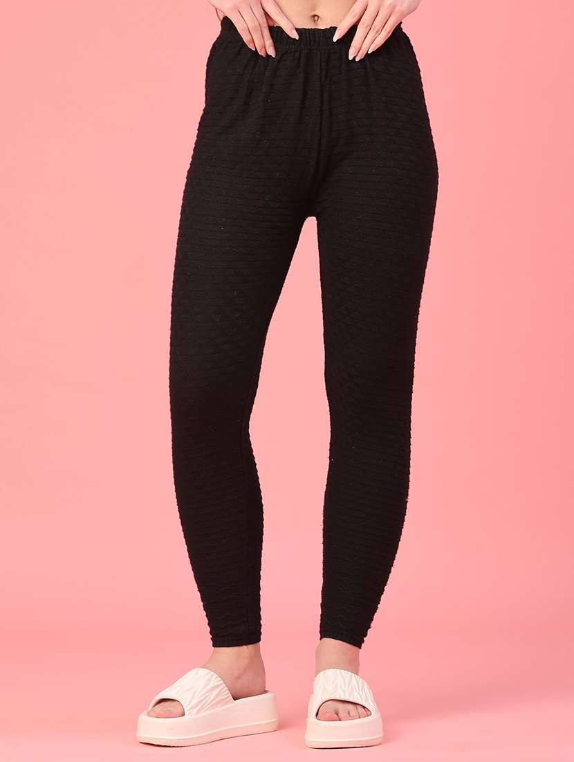 women self design mid rise woolen leggings