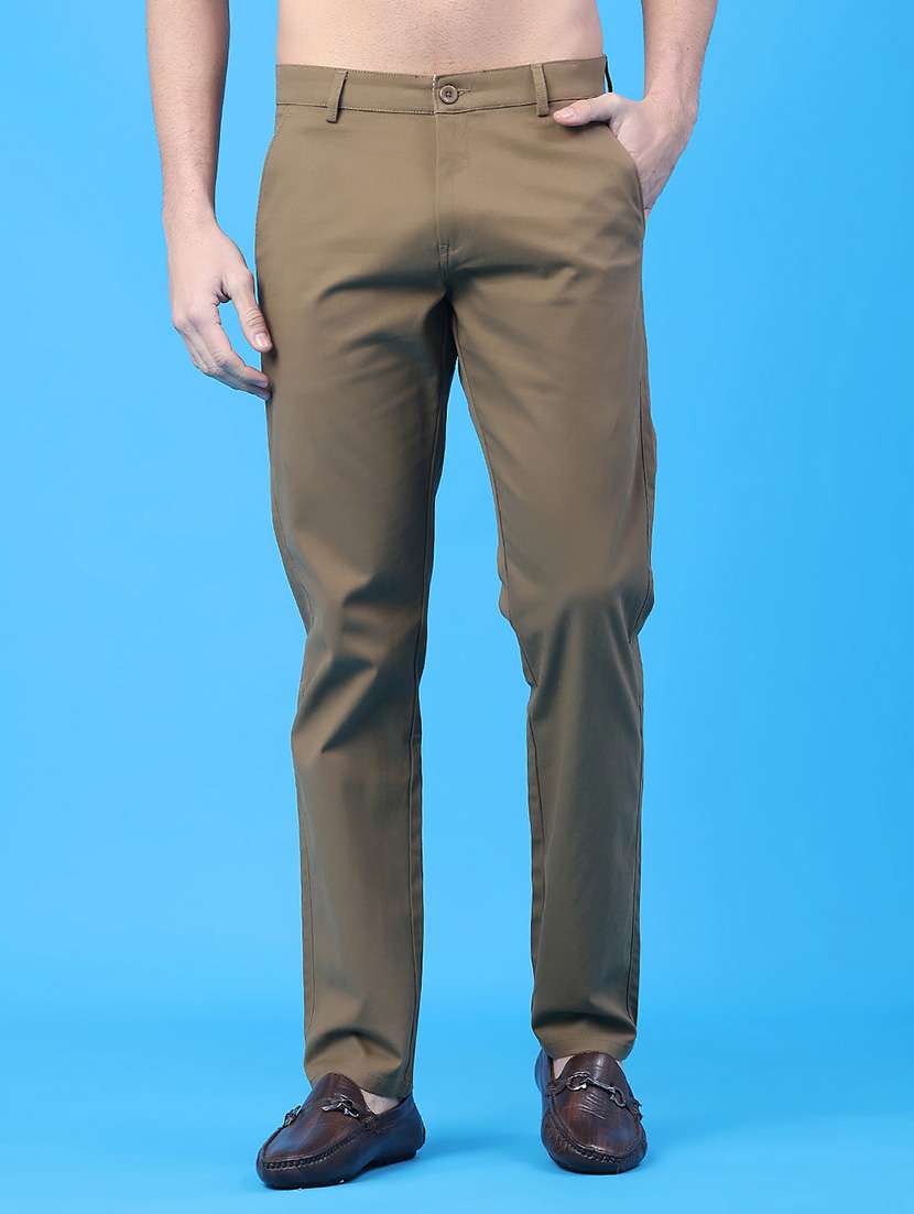 men solid mid rise chinos casual trouser