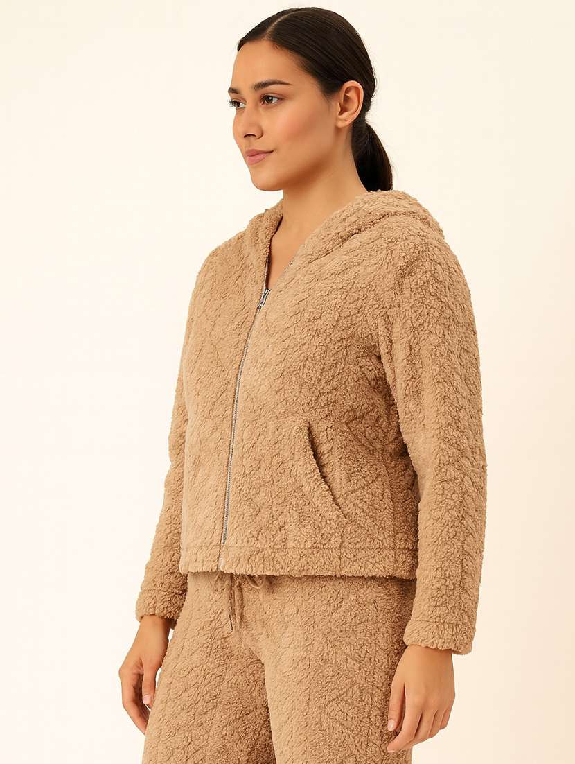 women solid hooded nightwear pyajama set - 22178731 -  Standard Image - 3