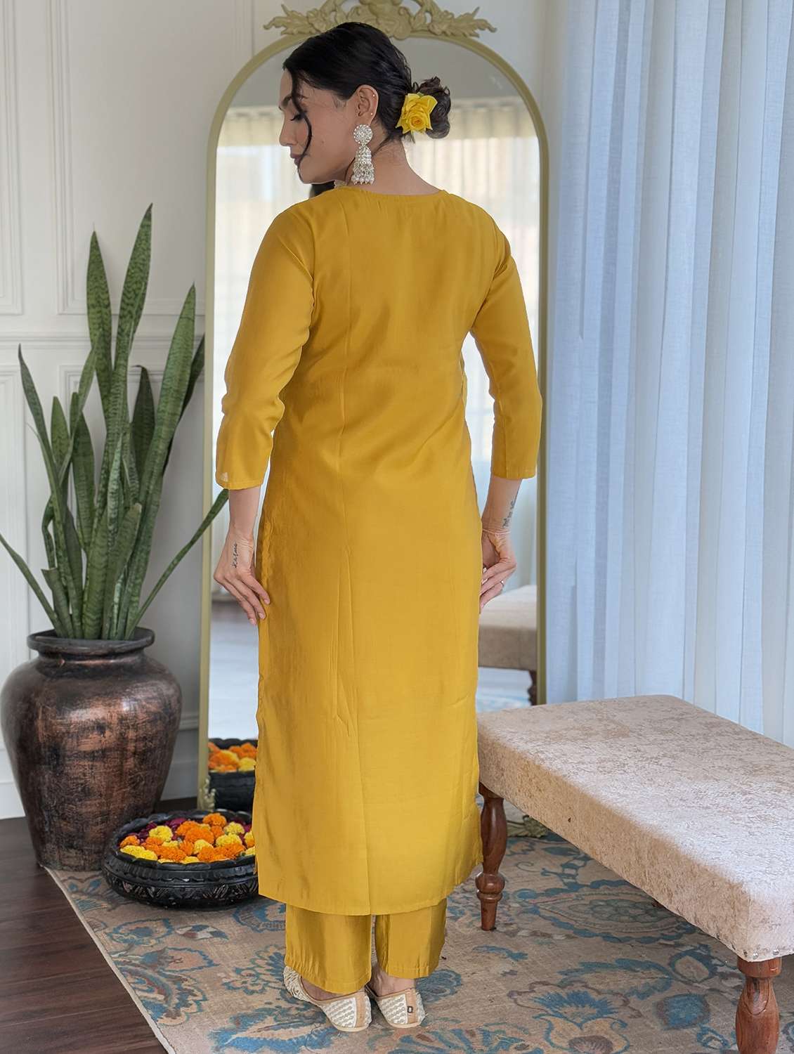 women embroidered three quarter sleeve kurta pant with dupatta set - 22178758 -  Standard Image - 3