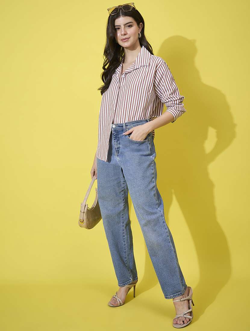 women striped collared long sleeve shirt - 22178948 -  Standard Image - 5