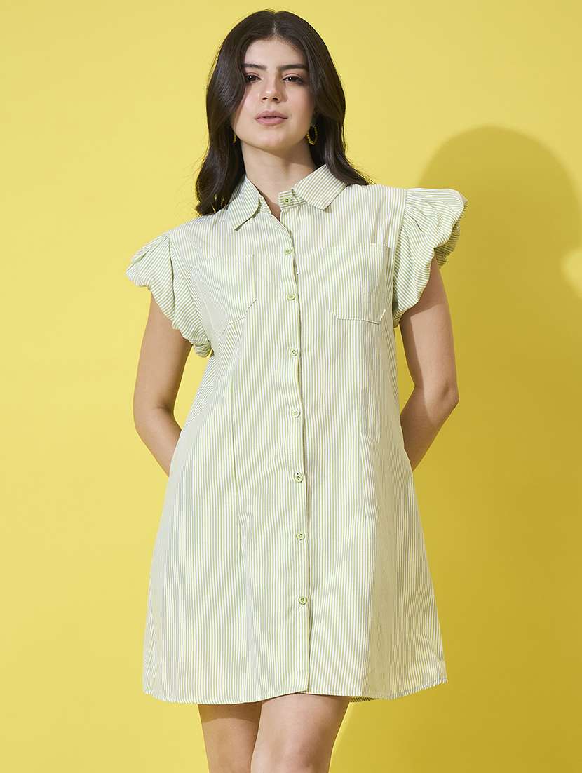 women striped collared shirt dress