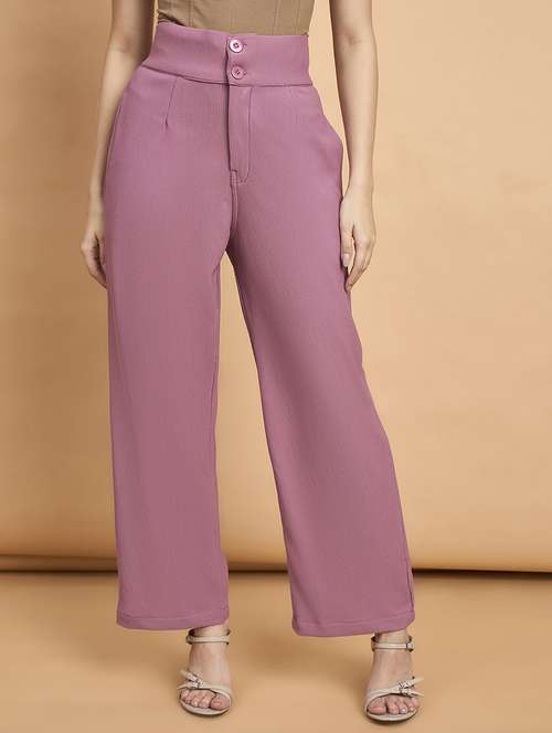 women solid high rise wide leg trouser - 22178965 -  Standard Image - 0