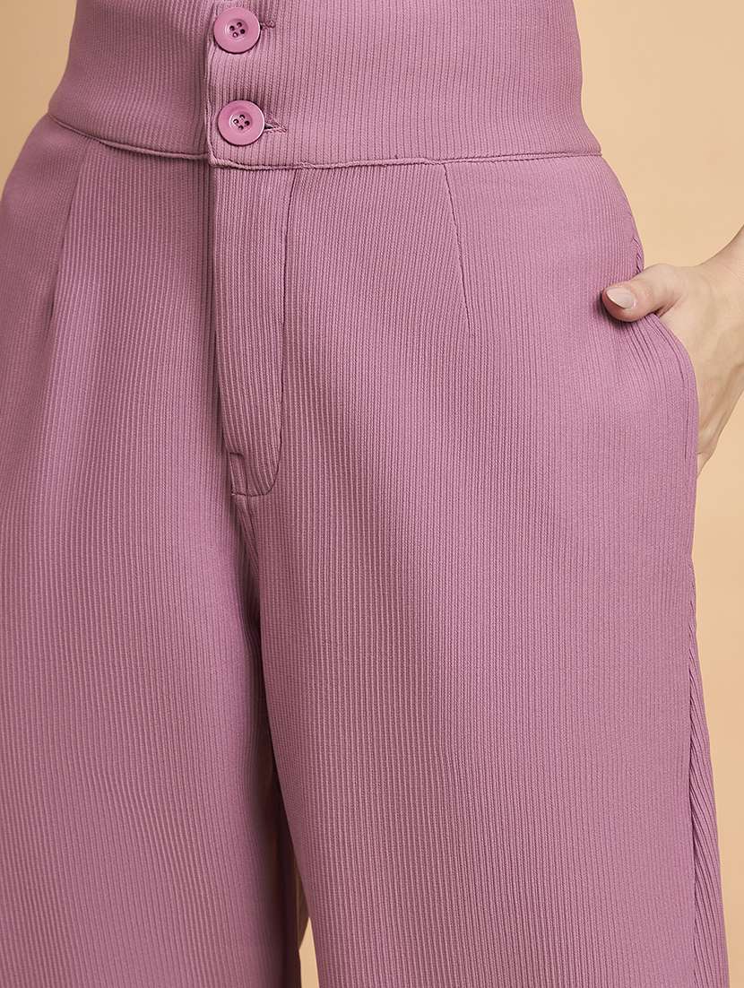 women solid high rise wide leg trouser - 22178965 -  Standard Image - 5