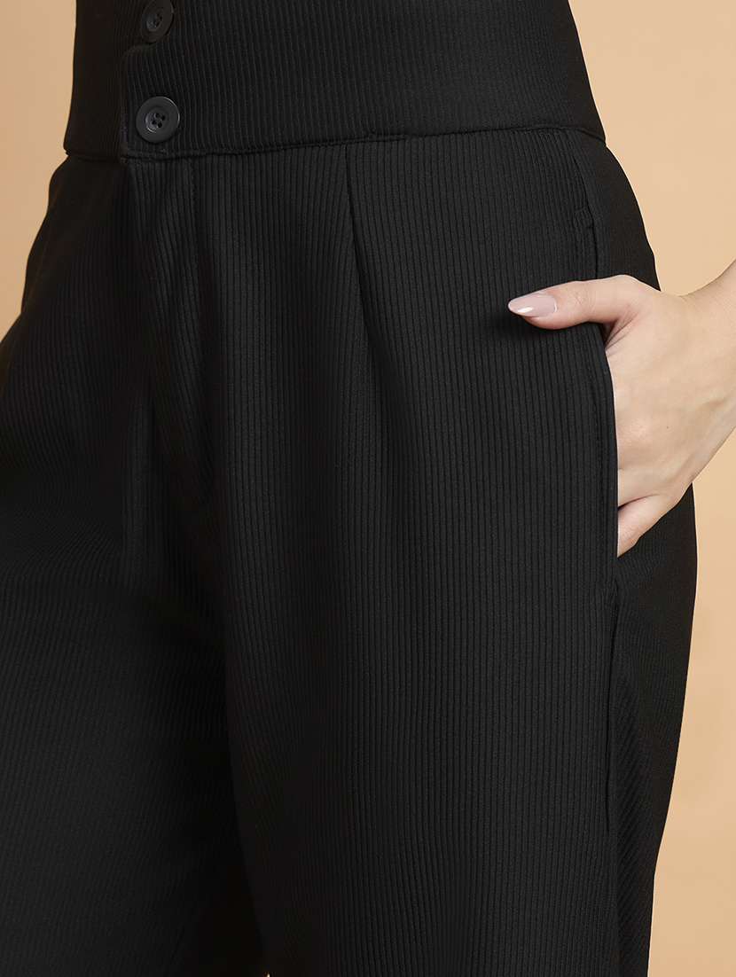 women solid high rise wide leg trouser - 22178966 -  Standard Image - 5