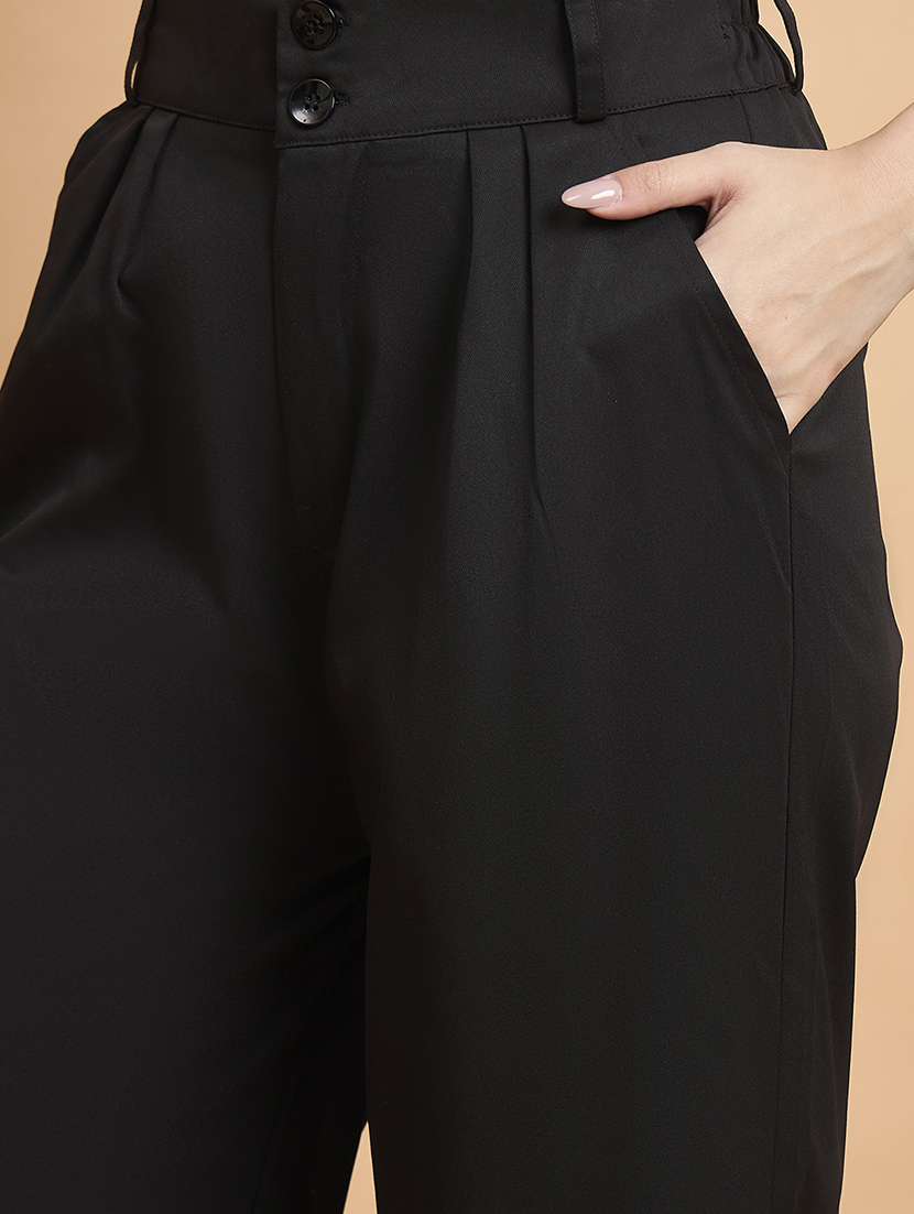 women solid high rise wide leg trouser - 22178968 -  Standard Image - 5