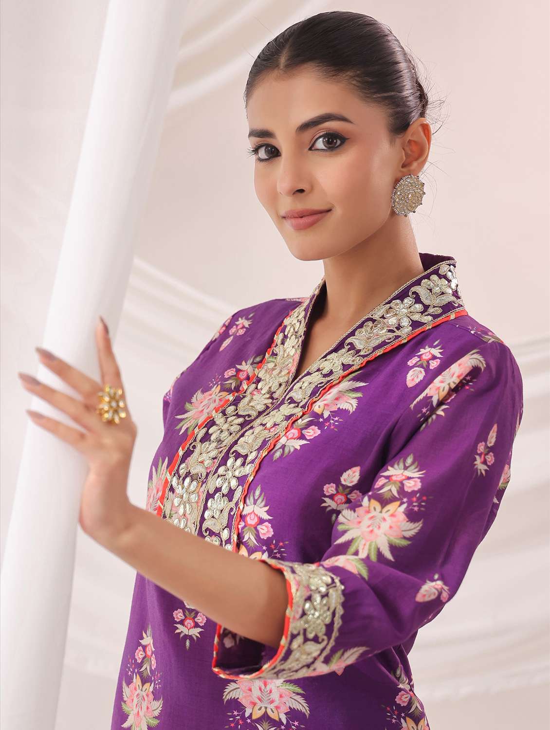 women floral printed three quarter sleeve kurta palazzo set - 22179005 -  Standard Image - 5