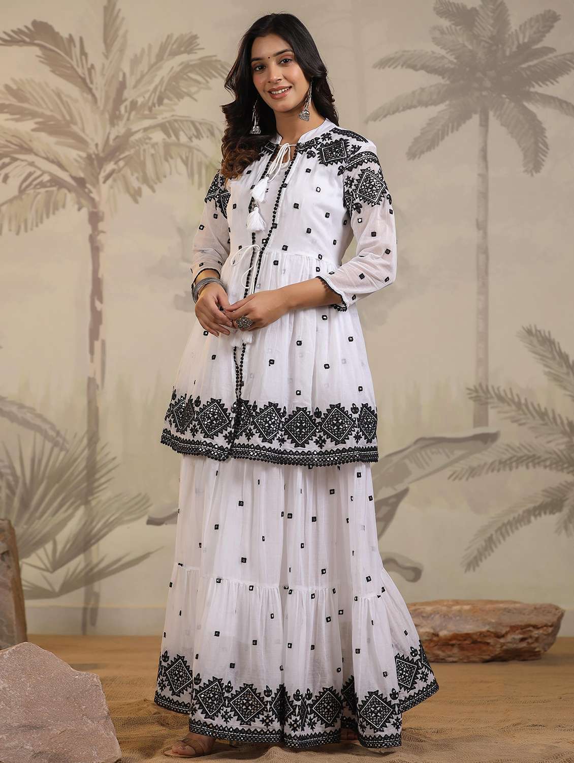 women solid with work three quarter sleeve tiered ethnic dress - 22179006 -  Standard Image - 3
