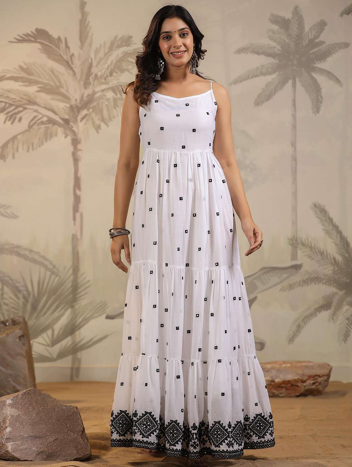 women solid with work three quarter sleeve tiered ethnic dress - 22179006 -  Standard Image - 5