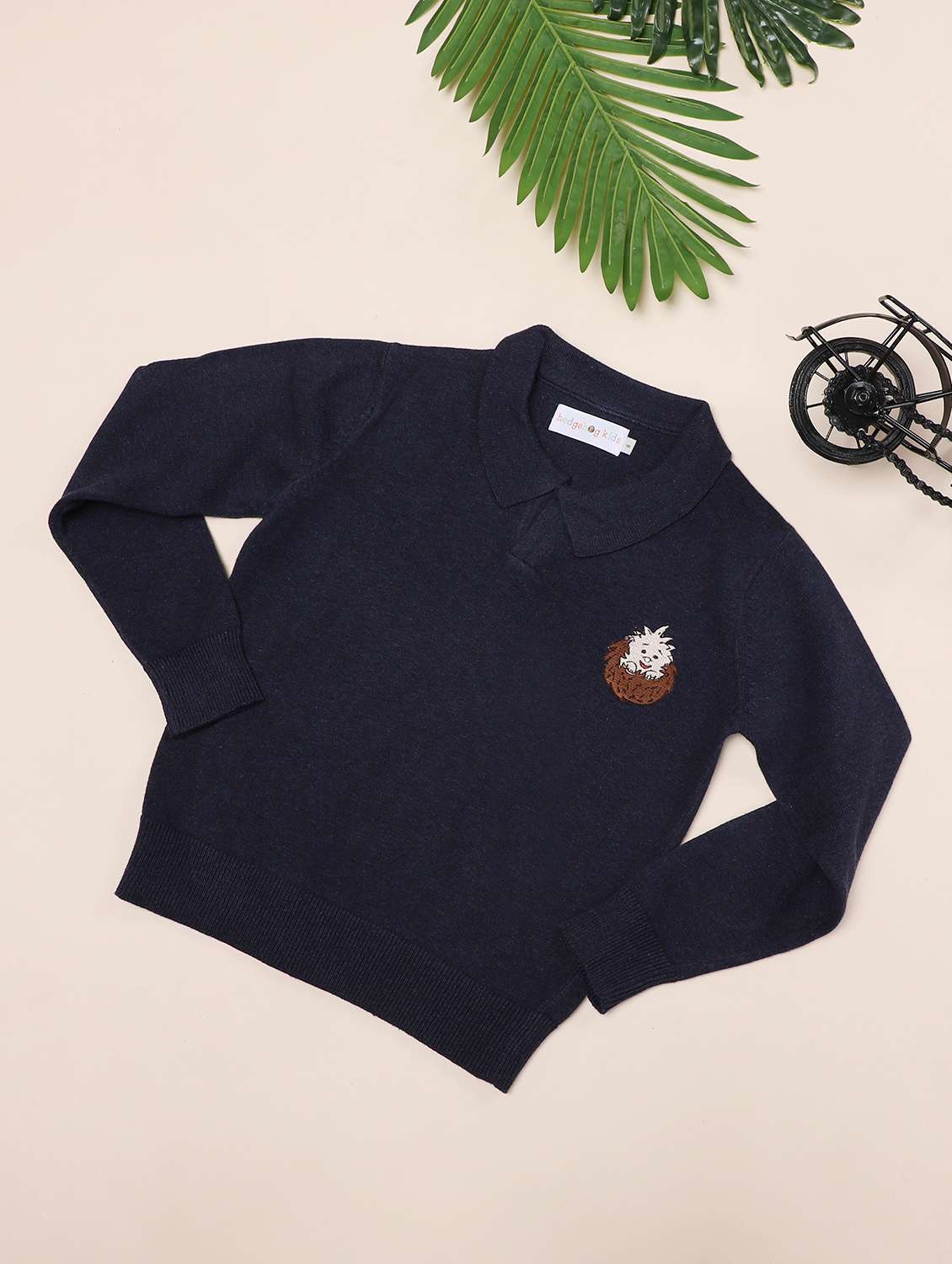 boys solid long sleeve collared sweater