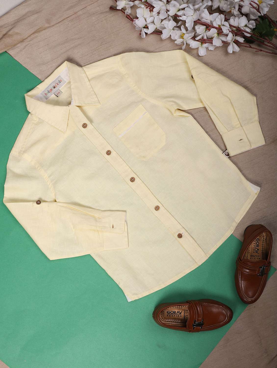 boys solid collared long sleeve shirt