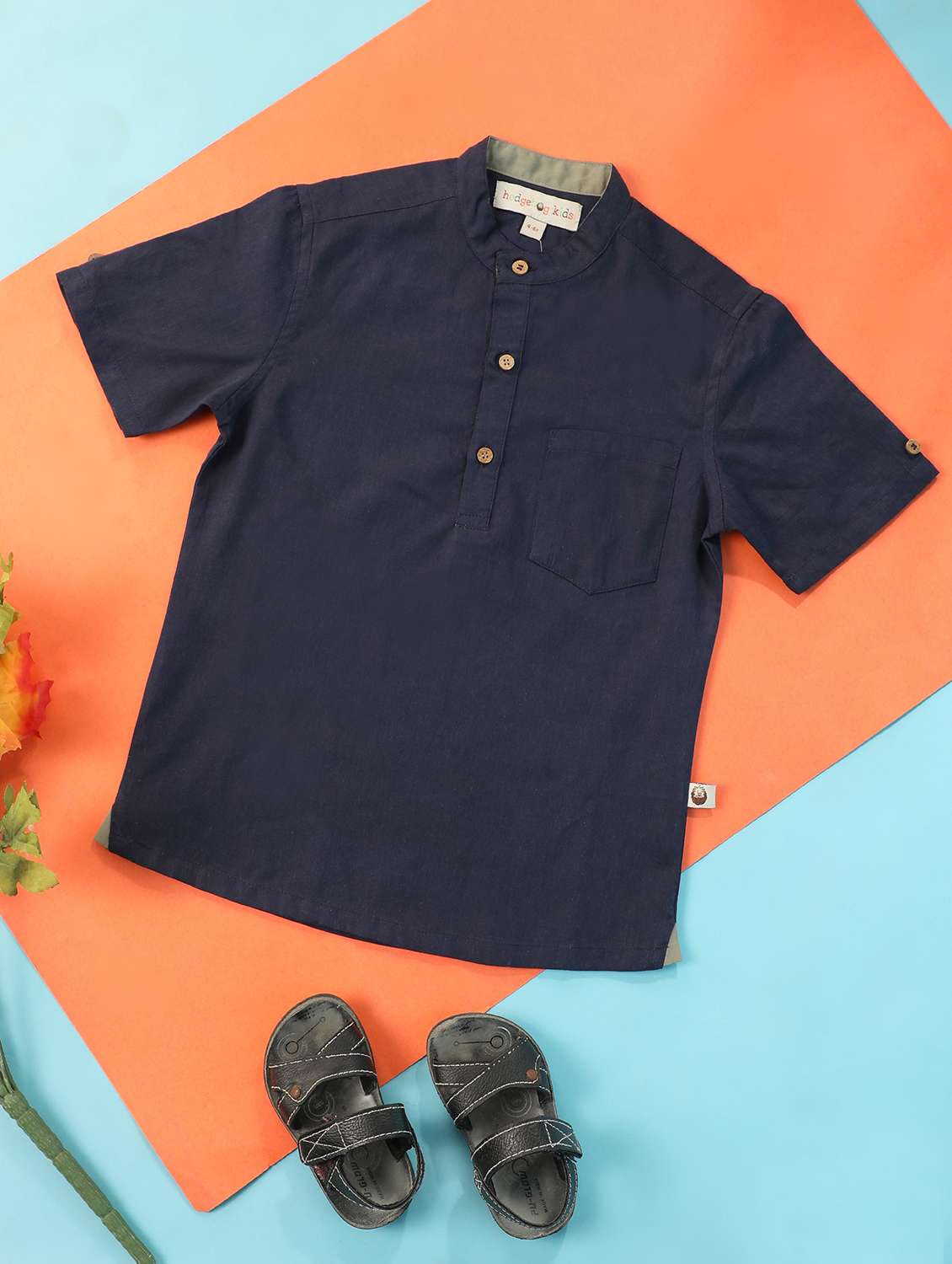boys solid mandarin neck short sleeve kurta