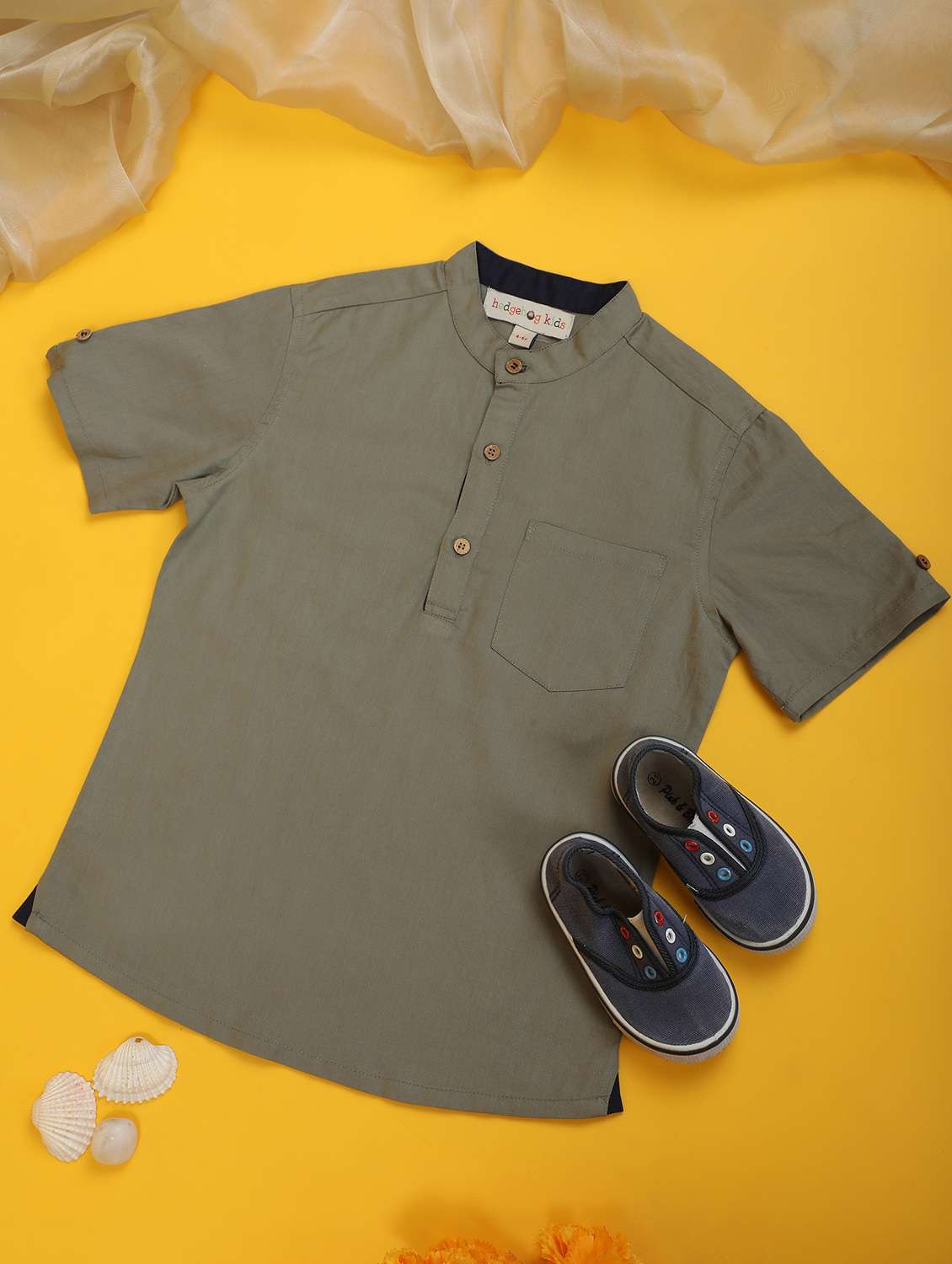 boys solid mandarin neck short sleeve kurta