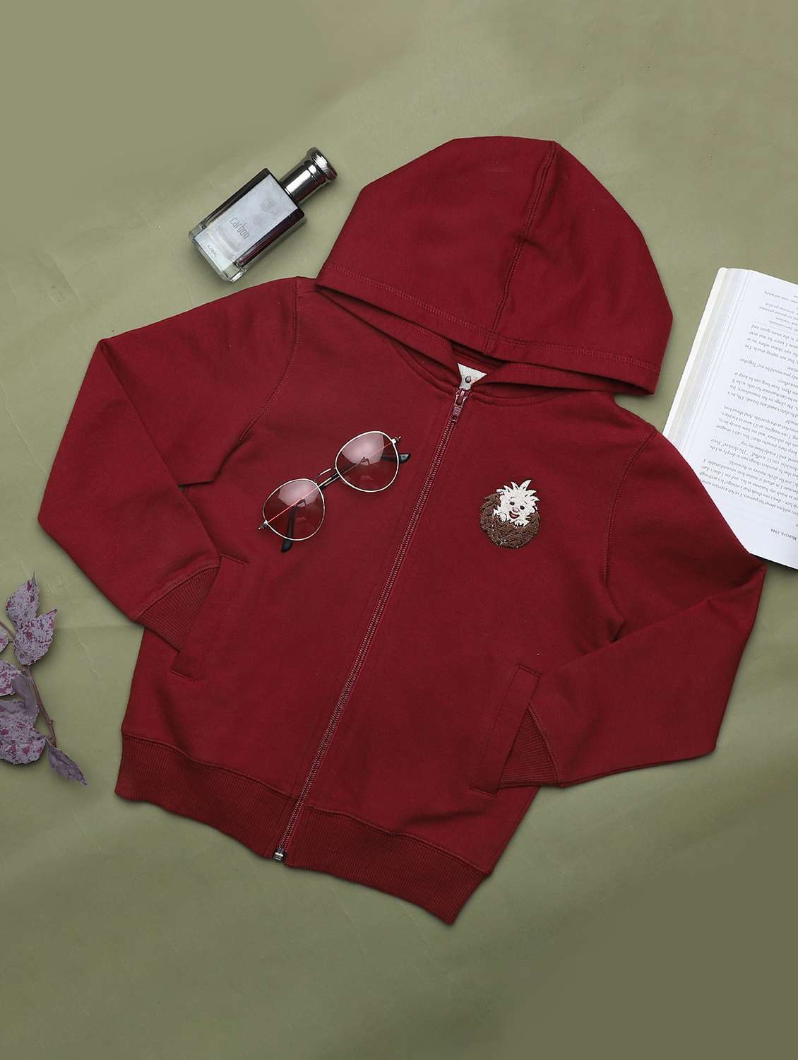 boys solid long sleeve hooded sweatshirt