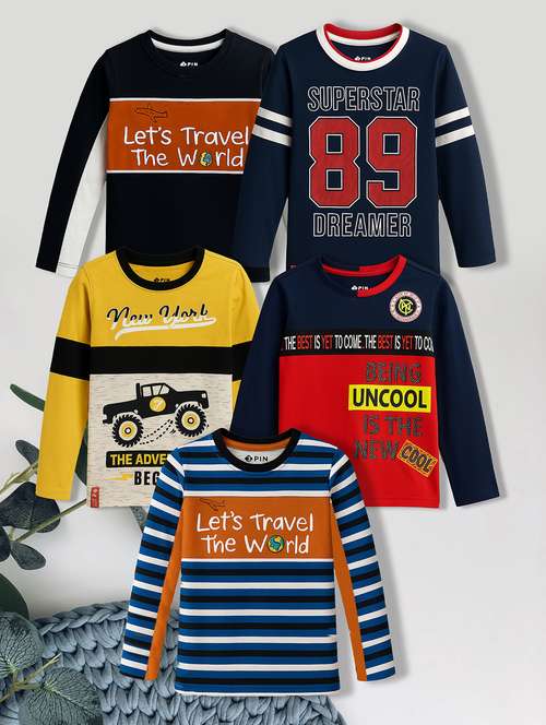 boys pack of 5 printed long sleeve t-shirt - 22179556 -  Standard Image - 0