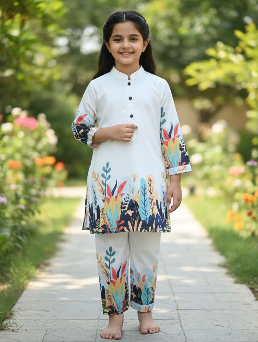 girls printed three quarter sleeve co-ord set