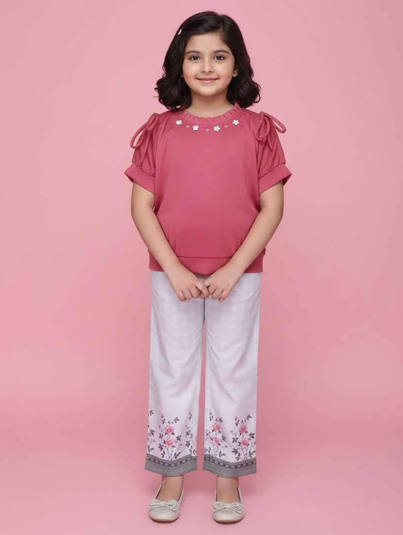 girls embellished short sleeve top & trouser set
