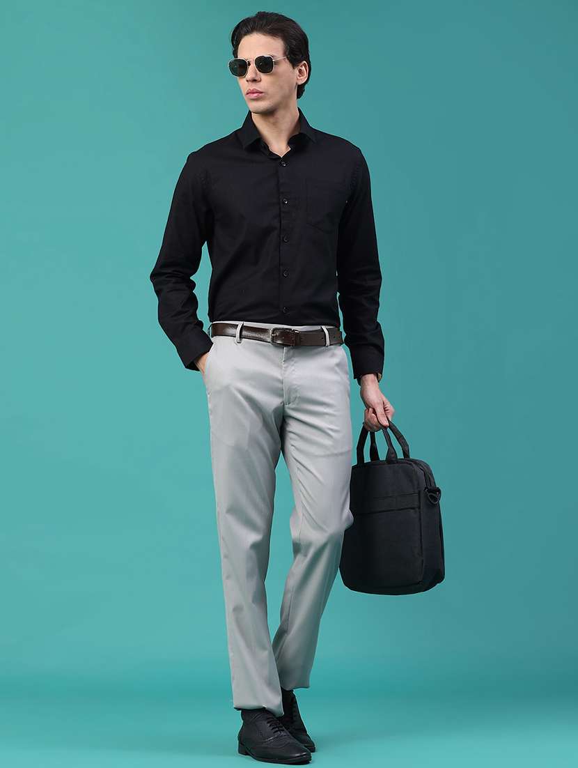 men solid mid rise flat front formal trouser - 22179707 -  Standard Image - 5