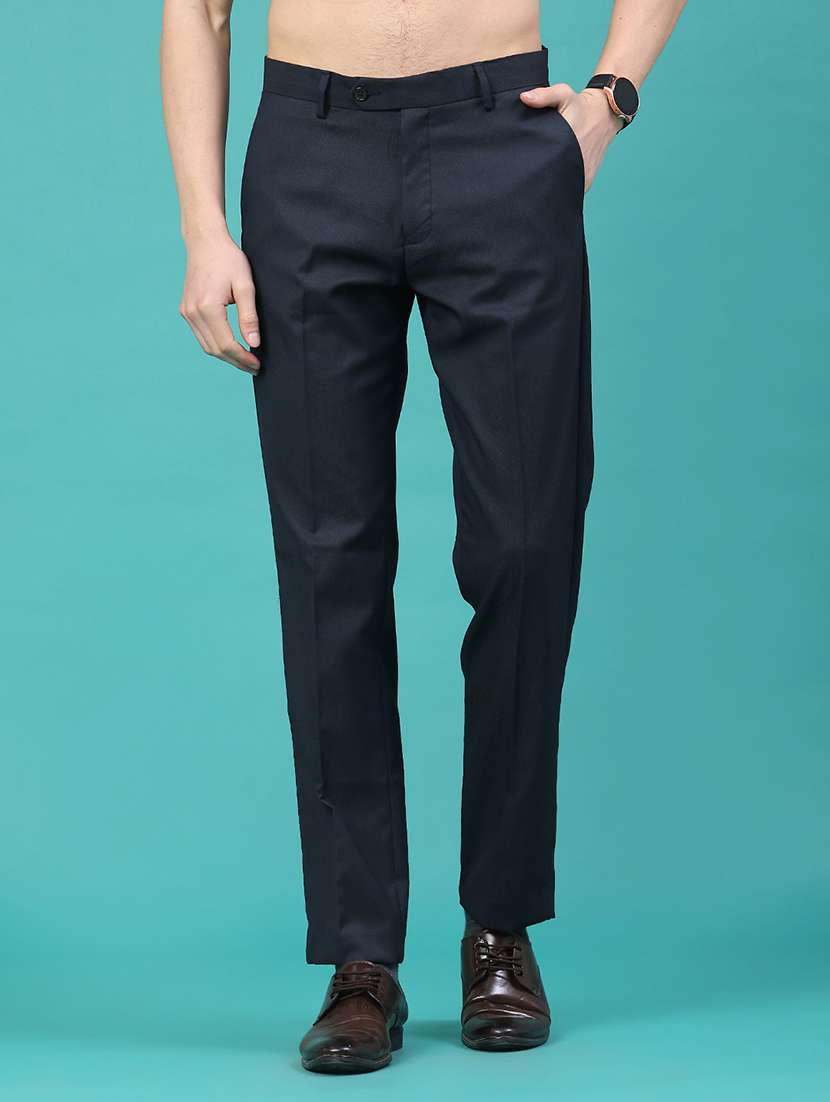 men solid mid rise flat front formal trouser