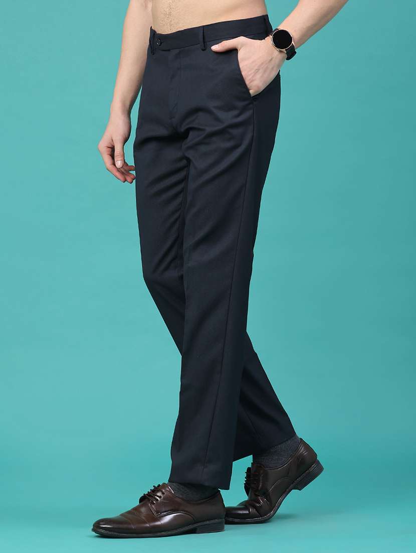 men solid mid rise flat front formal trouser - 22179745 -  Standard Image - 3