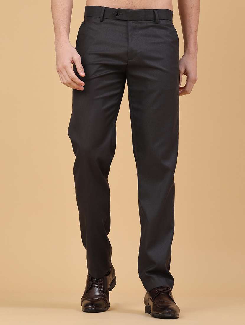 men solid mid rise flat front formal trouser