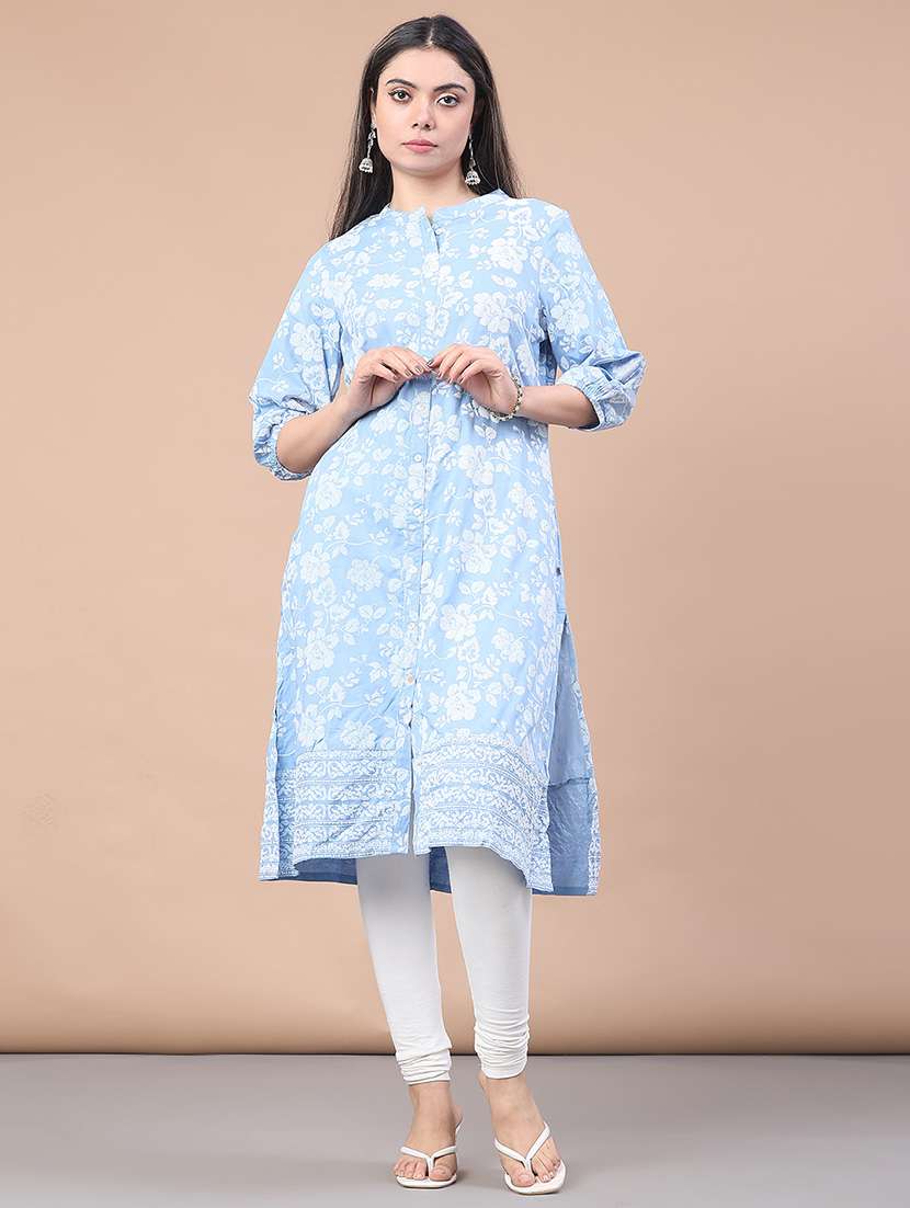 women floral three quarter sleeve a-line kurta 