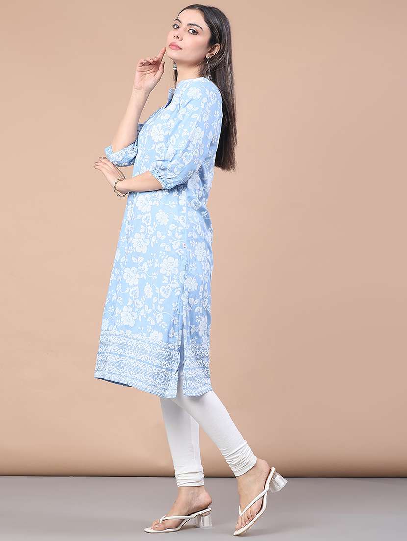 women floral three quarter sleeve a-line kurta  - 22179747 -  Standard Image - 3
