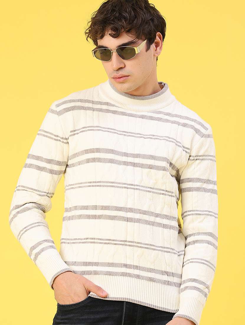 men self design long sleeve regular fit pullover 