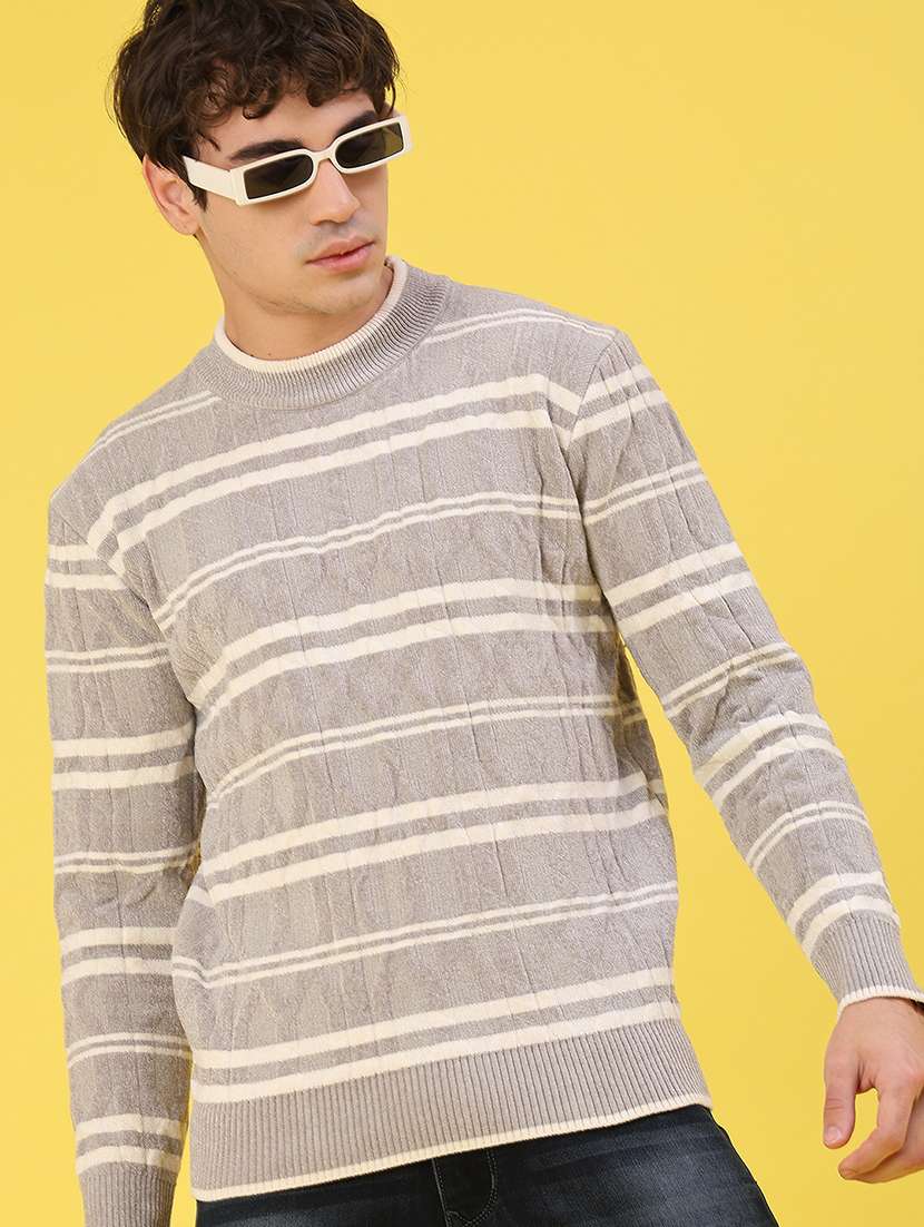 men self design long sleeve regular fit pullover 