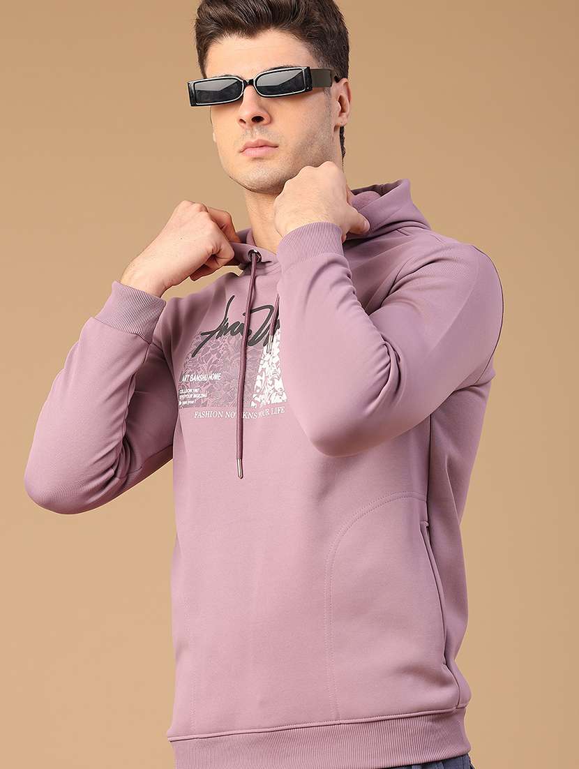 men printed long sleeve hooded sweatshirt