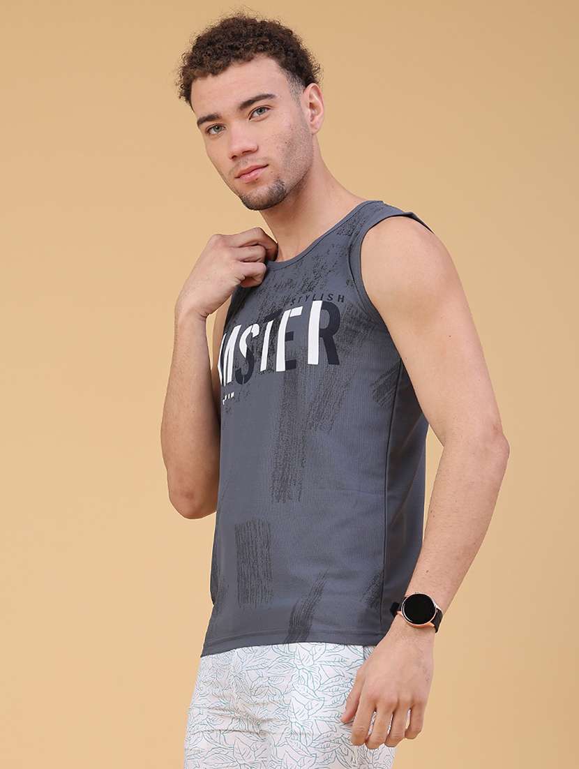 men printed round neck vest - 22179845 -  Standard Image - 3