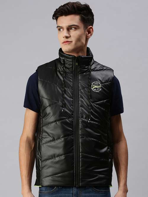 men solid sleeveless regular fit puffer jacket - 22179926 -  Standard Image - 0