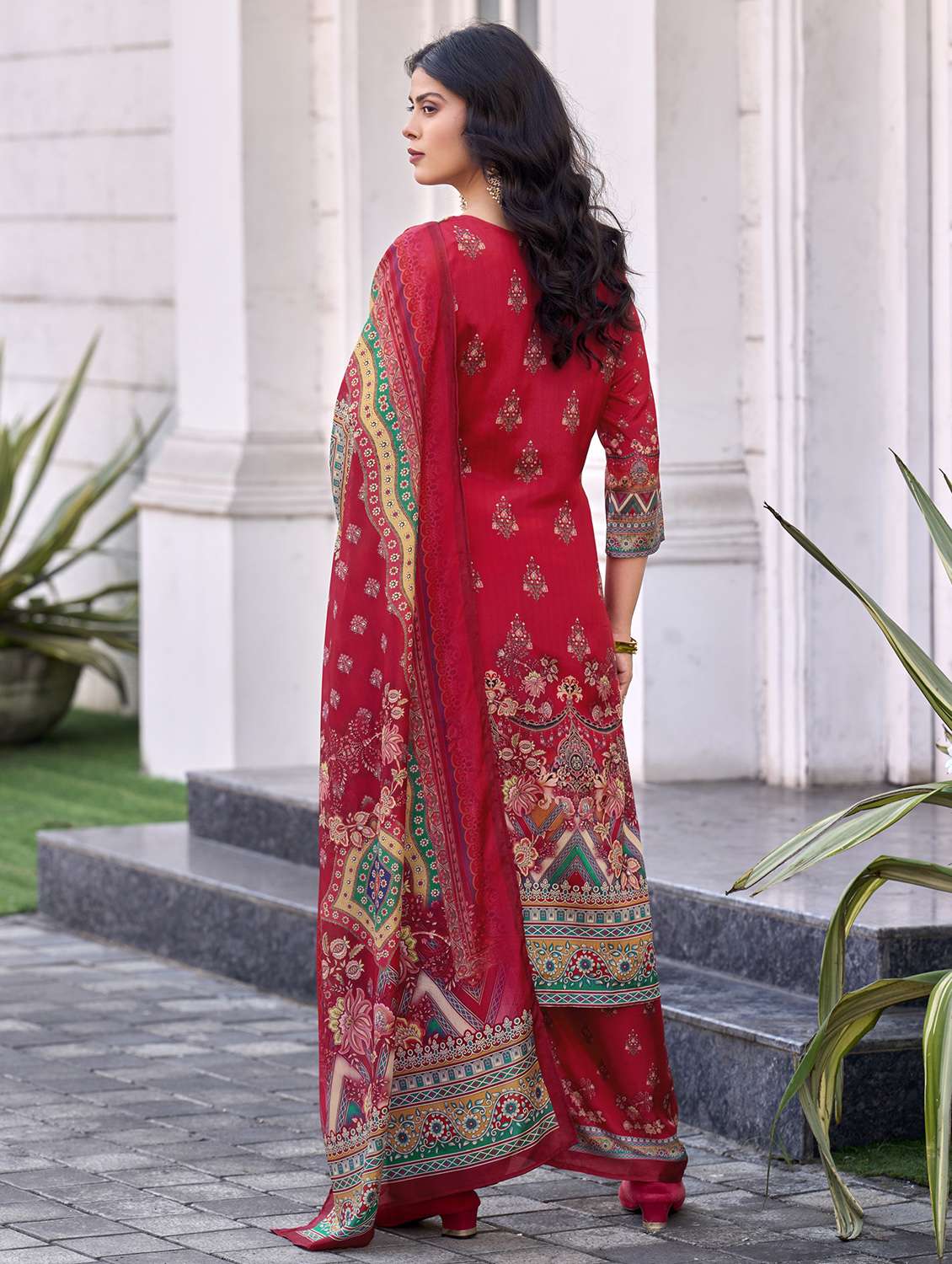 women printed three quarter sleeve kurta palazzo with dupatta set - 22179941 -  Standard Image - 3