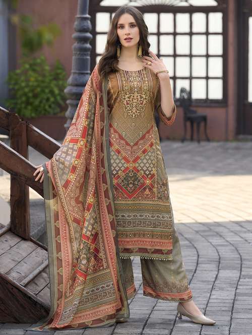 women printed three quarter sleeve kurta palazzo with dupatta set - 22179942 -  Standard Image - 0