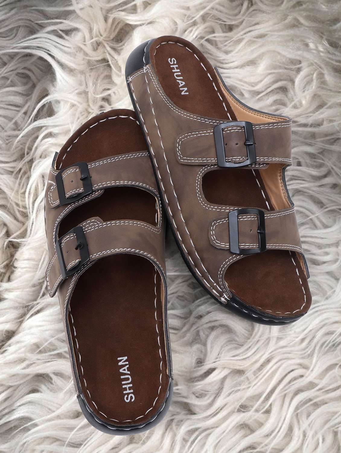 men brown slip on sandal