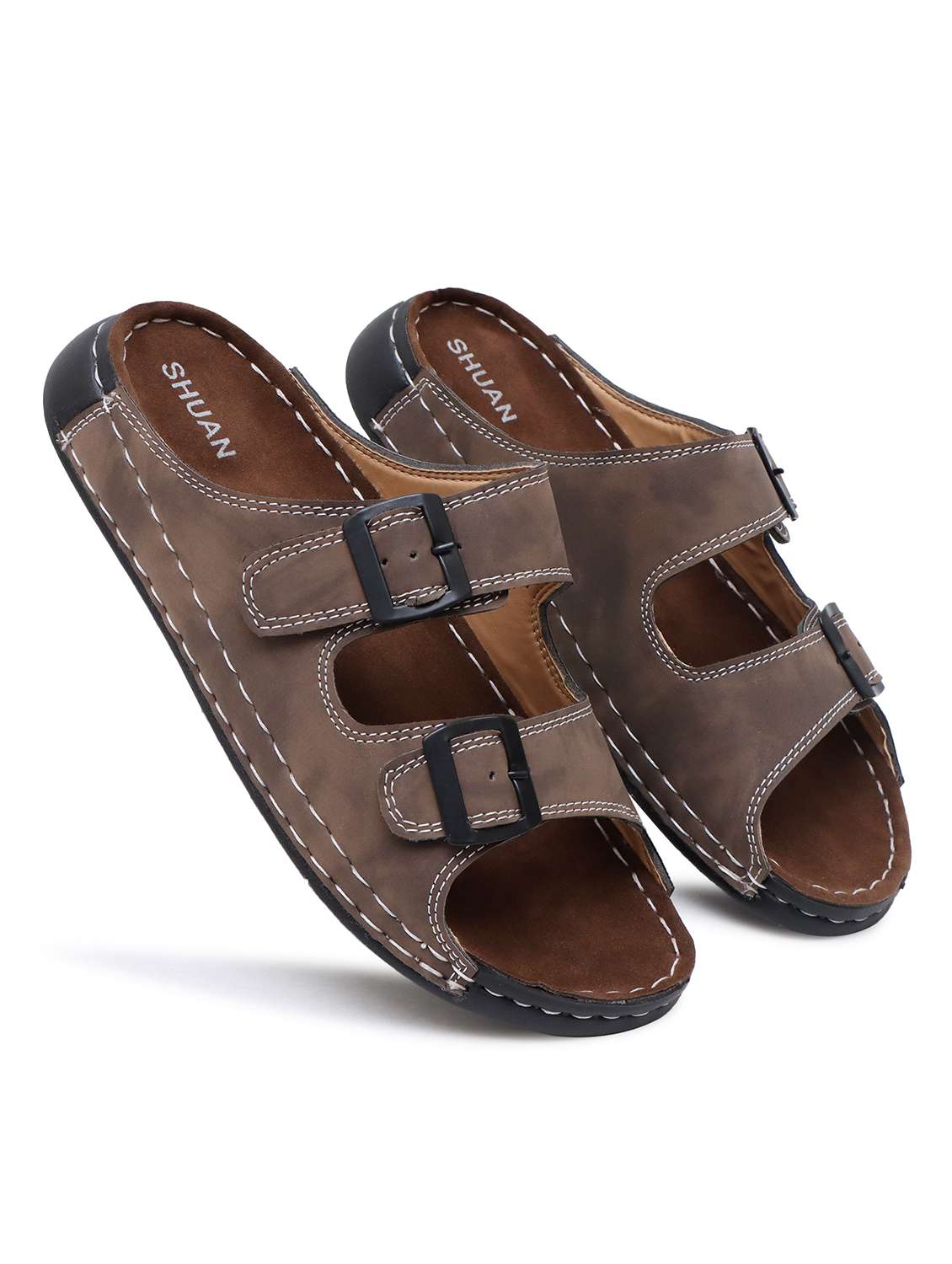 men brown slip on sandal - 22179971 -  Standard Image - 3