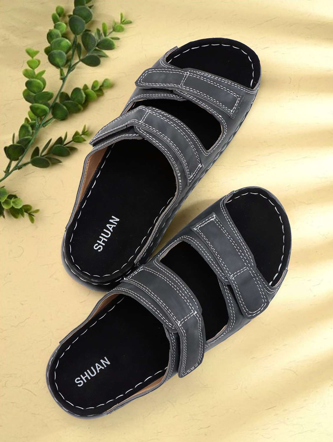 men grey solid slip on sandal