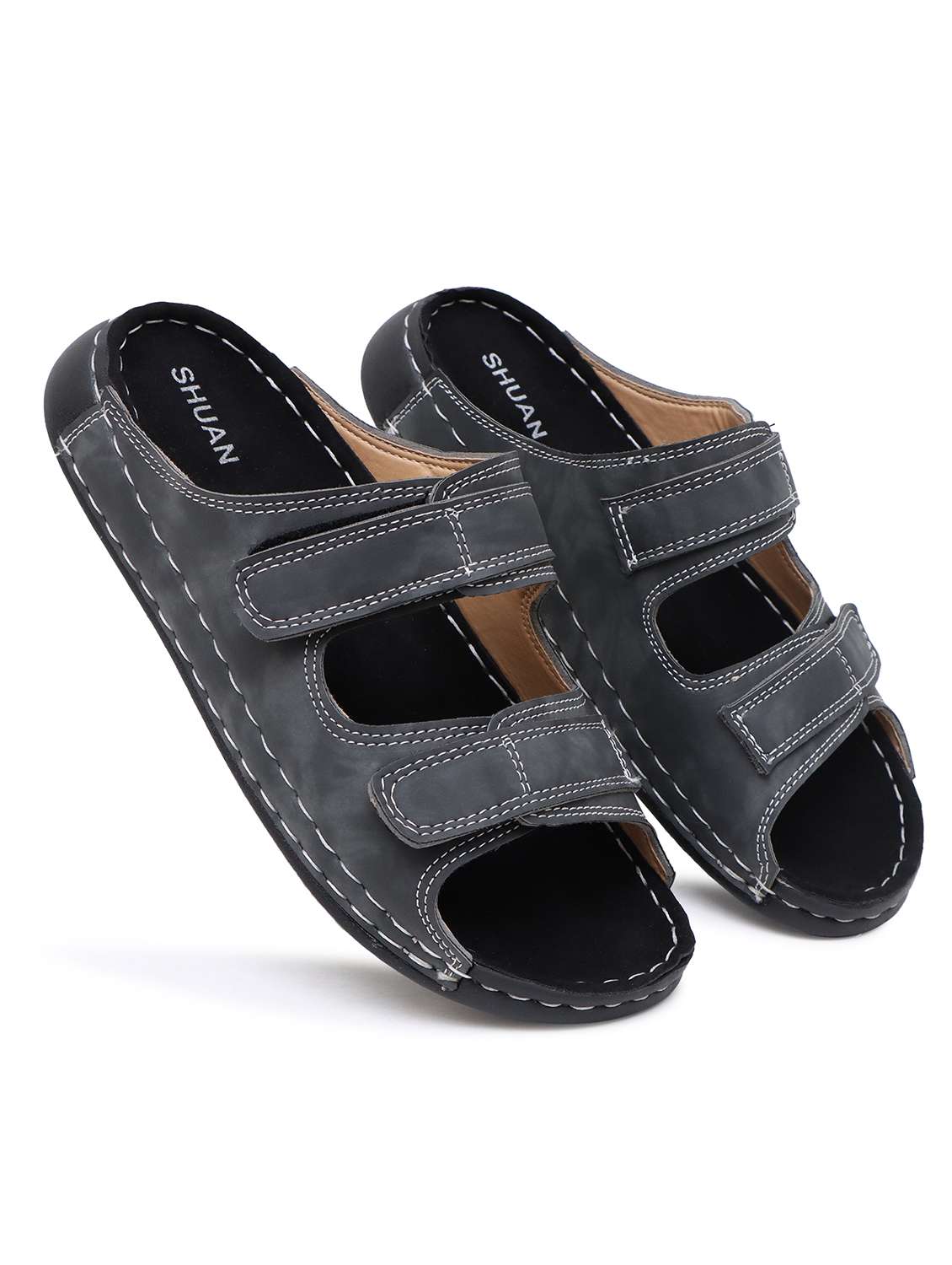 men grey solid slip on sandal - 22179972 -  Standard Image - 3