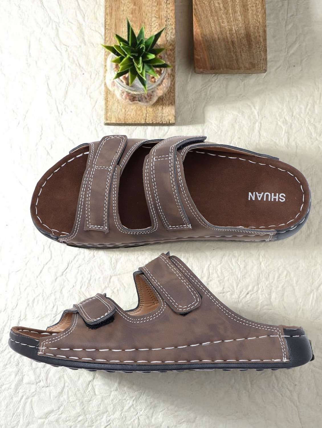 men brown slip on sandal