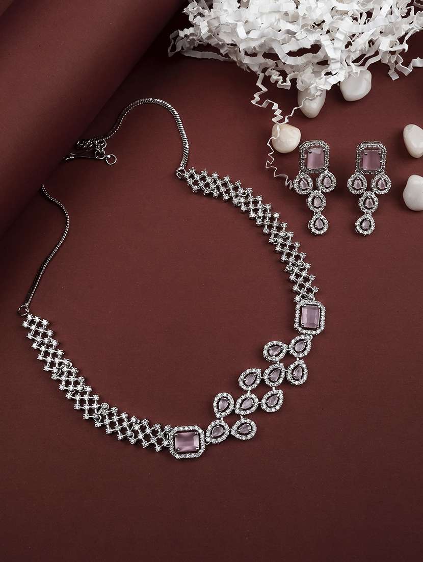 pink ad studded leaf necklace set