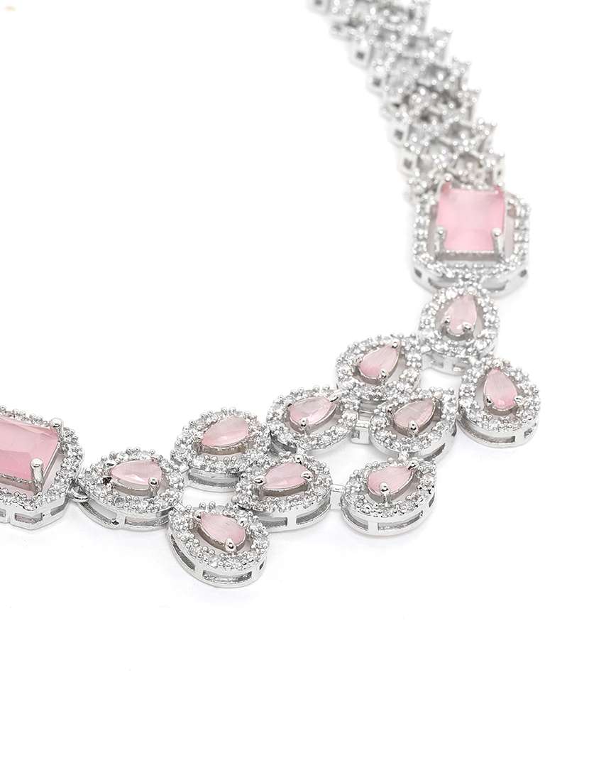 pink ad studded leaf necklace set - 22180011 -  Standard Image - 5