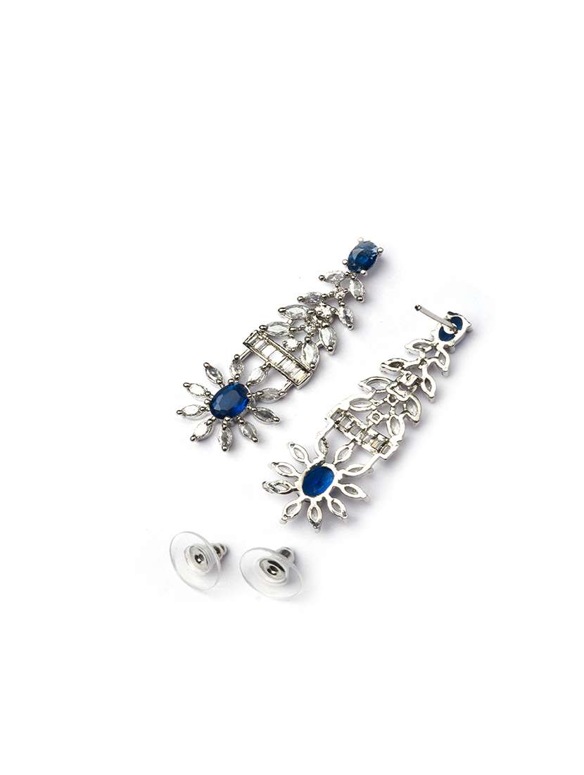 silver plated american diamond studded dual blue necklace set - 22180014 -  Standard Image - 5