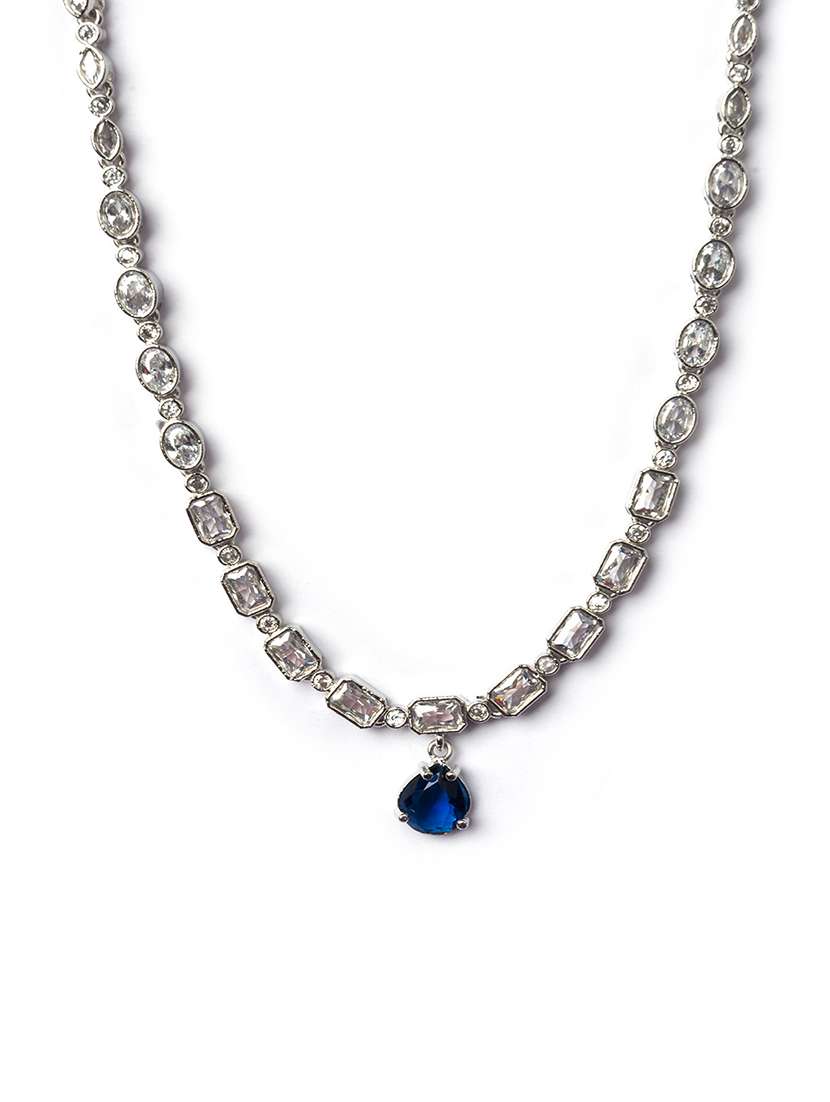trendy silver plated blue american diamond necklace set - 22180021 -  Standard Image - 3