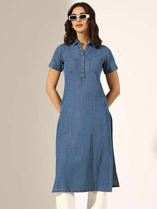 women solid short sleeve straight kurta - 22180024 -  Standard Image - 0
